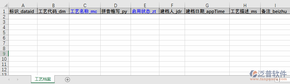 工藝檔案導入表格