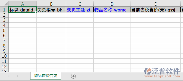 物品售價(jià)變更導(dǎo)入表格