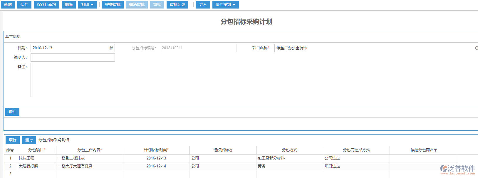 分包招標(biāo)采購(gòu)計(jì)劃