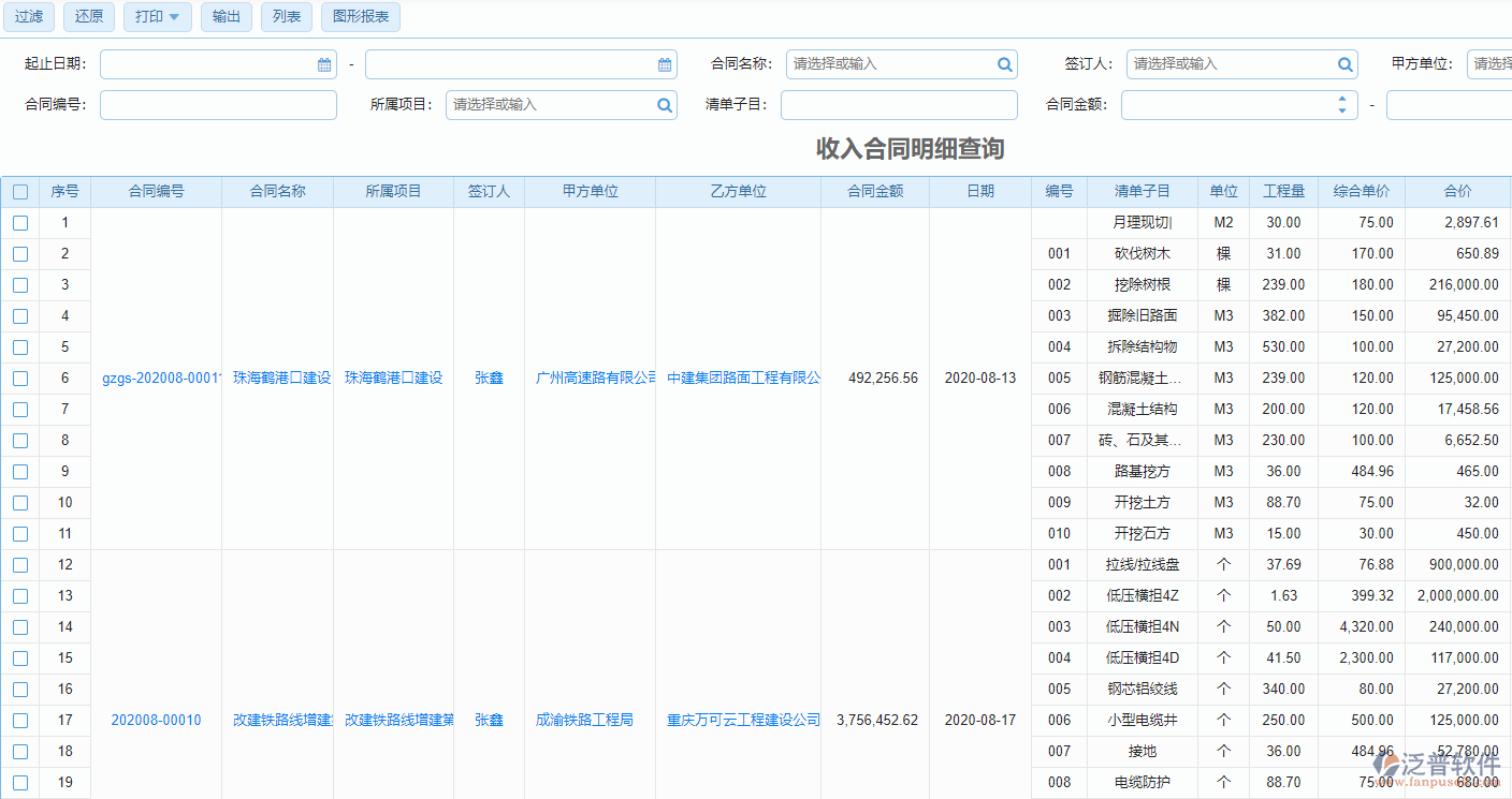 收入合同明細查詢