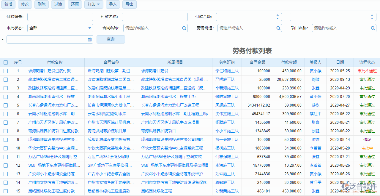 勞務付款列表