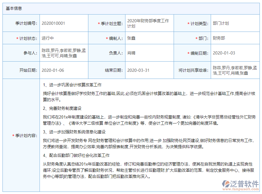 季計劃基本信息