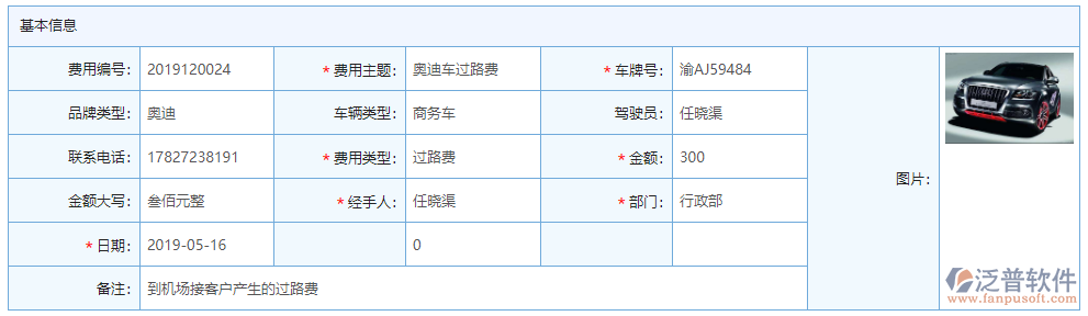 車(chē)輛費(fèi)用基本信息