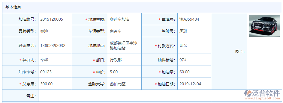 車(chē)輛加油基本信息