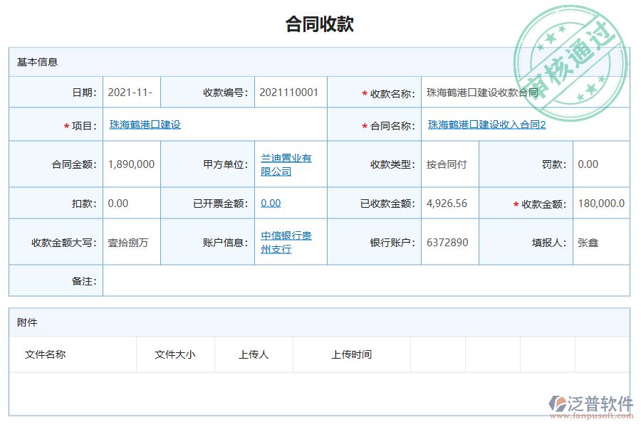 泛普軟件的電力工程管理系統(tǒng)中合同收款列表的價(jià)值