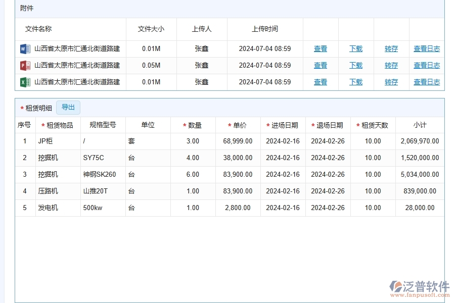 泛普軟件-路橋工程管理系統(tǒng)中租賃結(jié)算的競爭優(yōu)勢