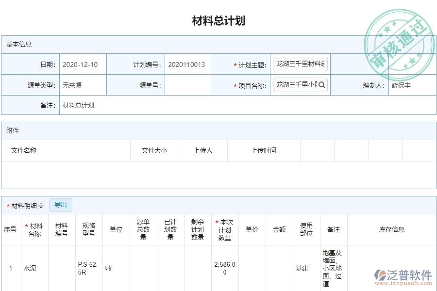 泛普軟件-市政工程企業(yè)管理系統(tǒng)中材料總計劃明細查詢的亮點
