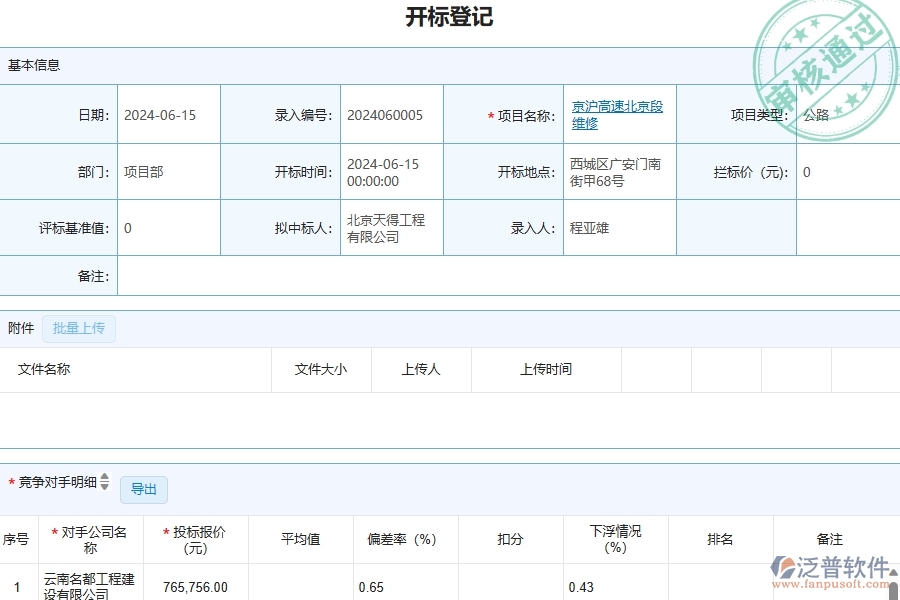 三、泛普軟件-公路工程管理系統(tǒng)中開標(biāo)登記的競爭優(yōu)勢