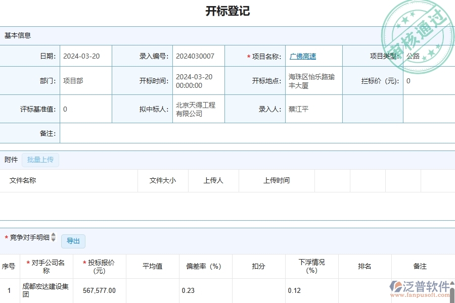 三、泛普軟件-公路工程管理系統(tǒng)中開標(biāo)登記的競爭優(yōu)勢