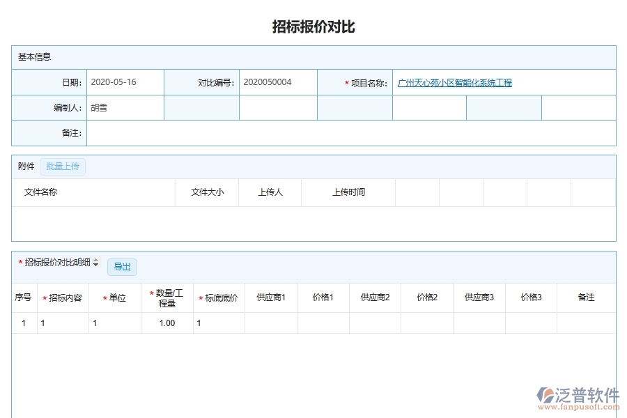 泛普軟件-機(jī)電工程企業(yè)管理系統(tǒng)中的項目投標(biāo)評估管理列表主要內(nèi)容