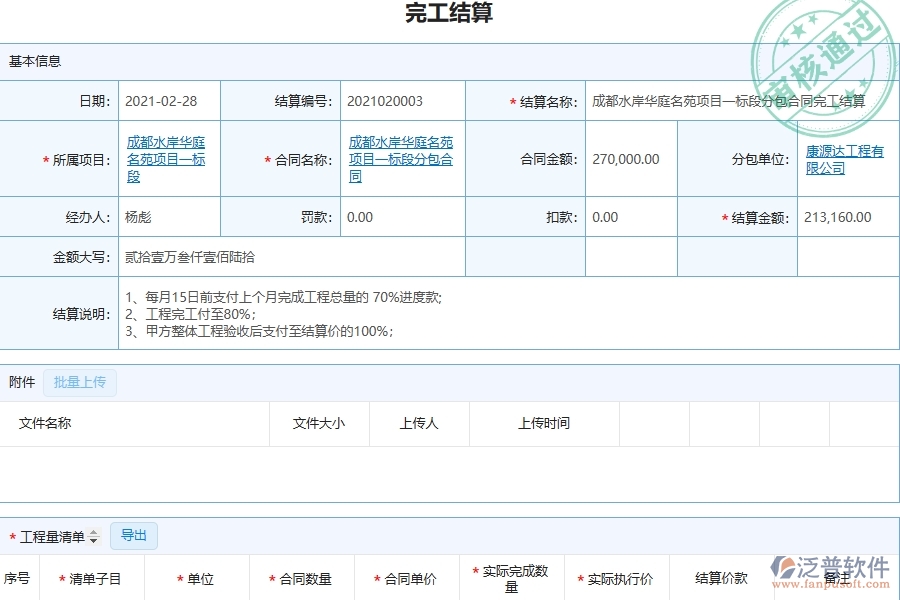 泛普軟件-市政工程管理系統(tǒng)中完工結算(分包)的注意事項