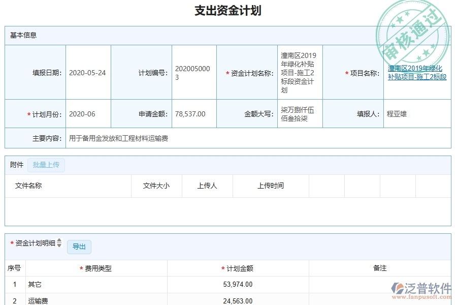 泛普軟件-園林工程項目管理系統(tǒng)在資金報表中的方案