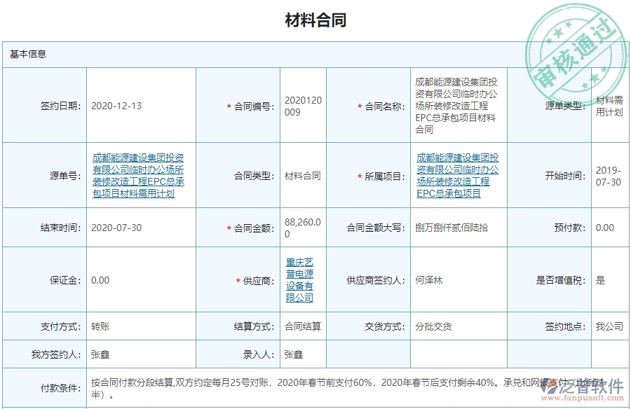 泛普軟件-幕墻項(xiàng)目管理系統(tǒng)在材料合同報(bào)表中的價(jià)值