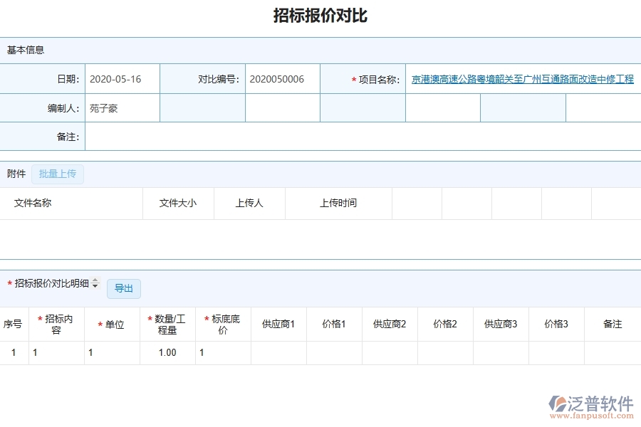 泛普軟件-路橋工程管理系統(tǒng)在招標報價對比列表中的應用場景