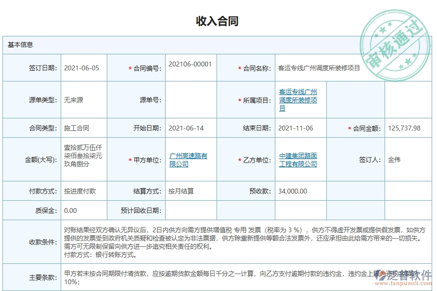 泛普軟件-幕墻工程企業(yè)管理系統(tǒng)中收入合同的管控點及作用