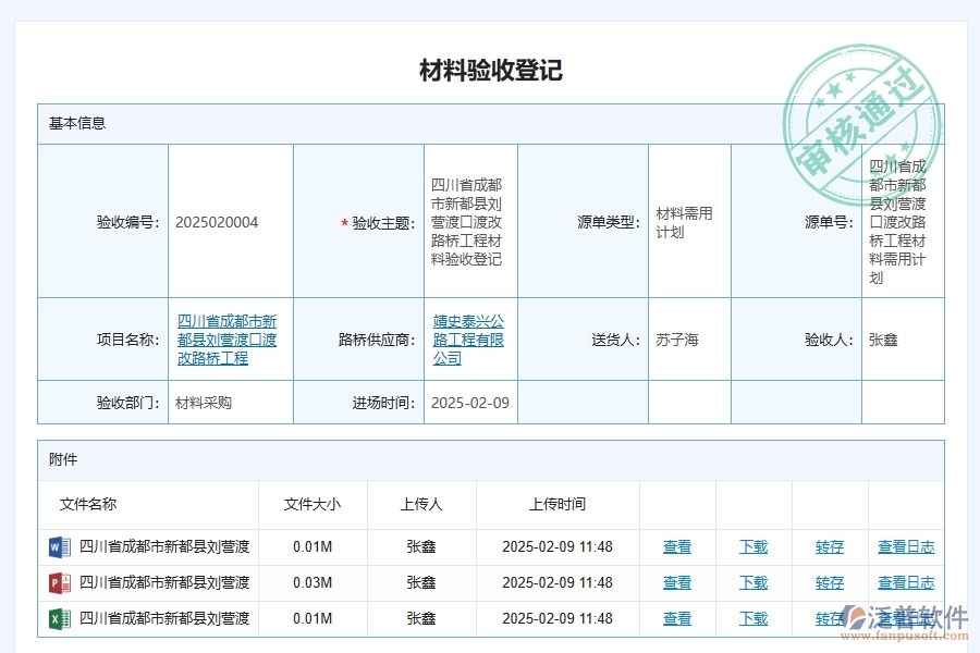 泛普軟件-路橋工程企業(yè)管理系統(tǒng)中施工材料進(jìn)場驗(yàn)收管理的核心功能