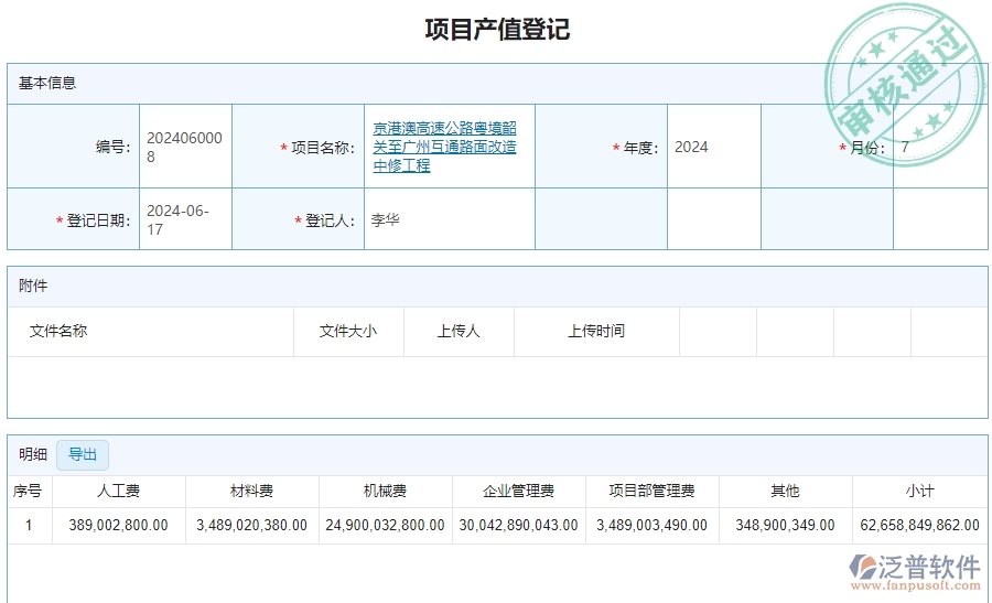 三、泛普軟件-公路工程系統(tǒng)中項(xiàng)目產(chǎn)值列表管理的核心功能
