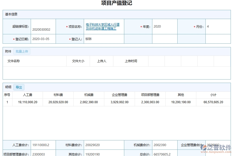 泛普軟件-市政工程企業(yè)管理系統(tǒng)中項(xiàng)目產(chǎn)值管理主要功能