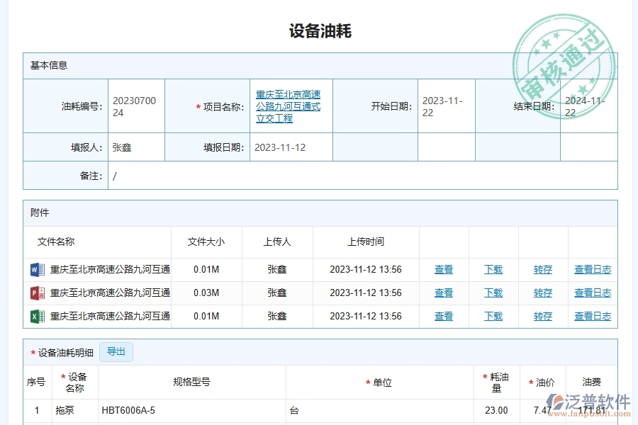 　二、泛普軟件-幕墻工程系統(tǒng)對(duì)企業(yè)設(shè)備油耗管理的作用