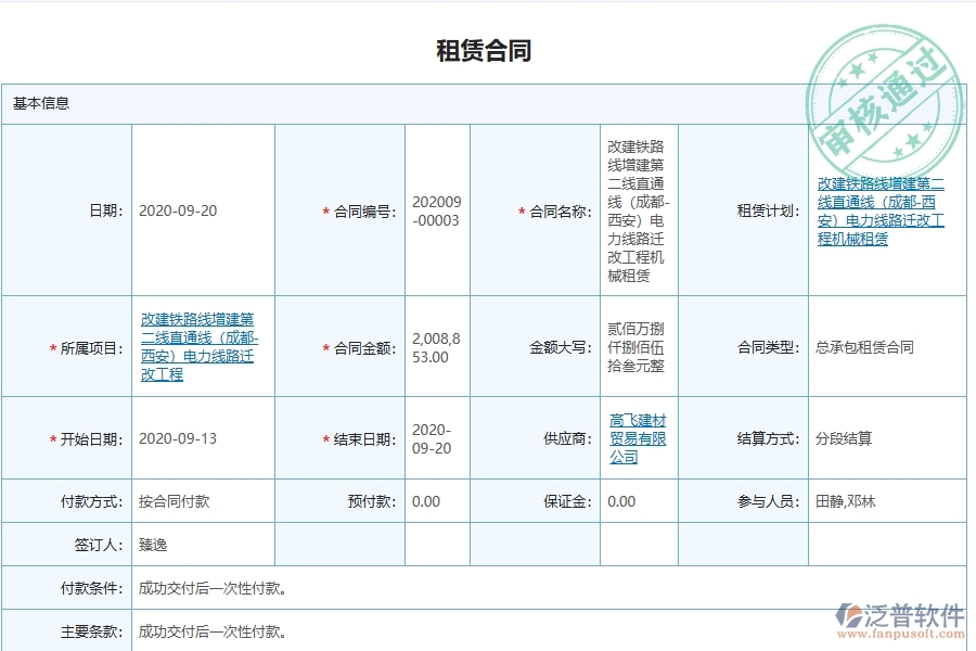 三、泛普軟件-弱電工程企業(yè)在租賃合同報(bào)表中需要注意哪些問題