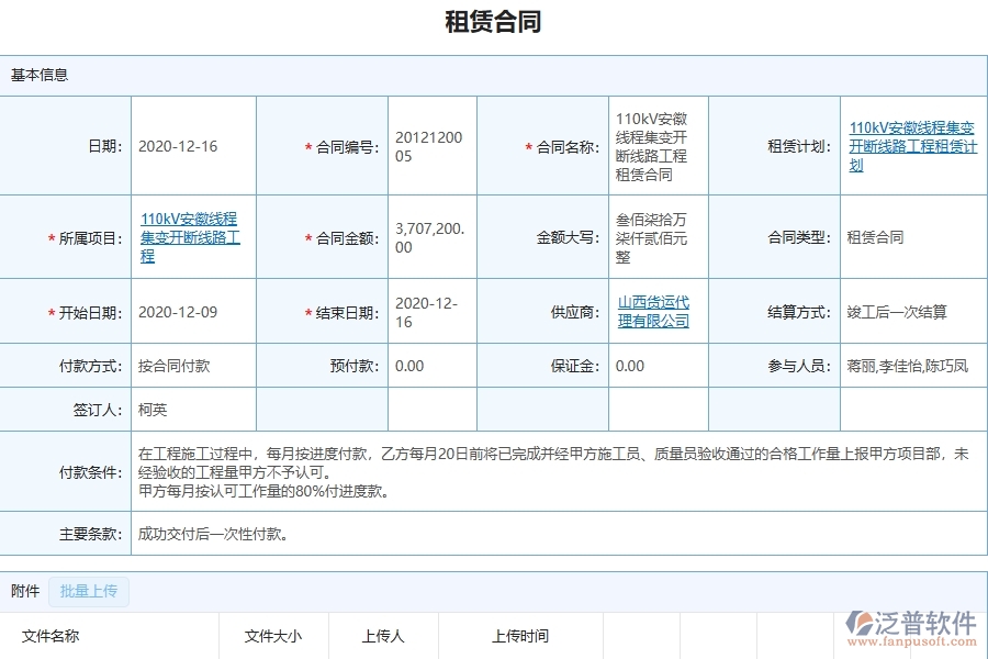 三、泛普軟件-弱電工程管理系統(tǒng)在租賃合同列表中的注意事項(xiàng)