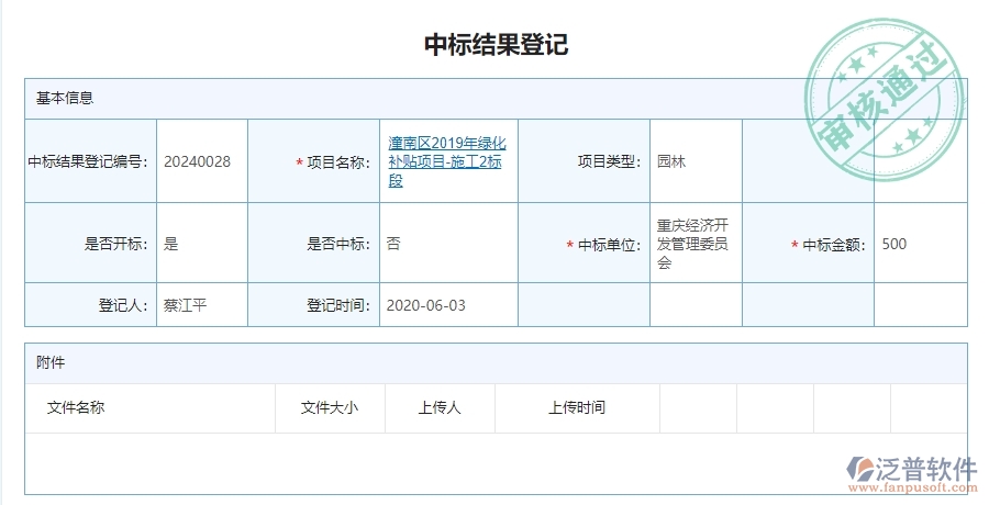 三、泛普軟件-園林工程企業(yè)管理系統(tǒng)中的中標(biāo)結(jié)果登記列表管理的依據(jù)