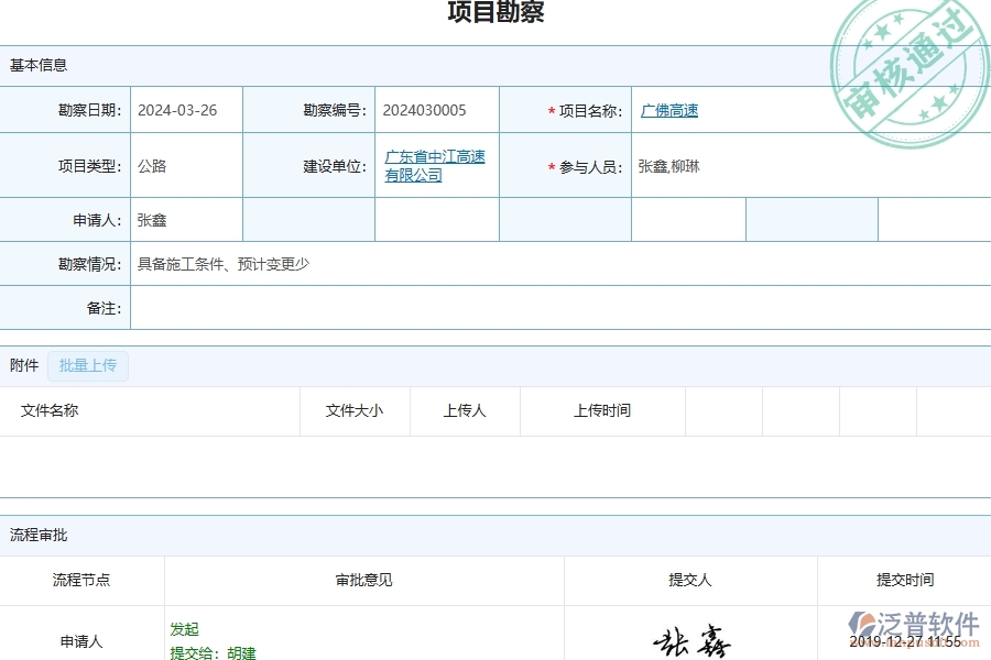三、泛普軟件-公路工程企業(yè)管理系統(tǒng)中的項目勘察列表主要內容