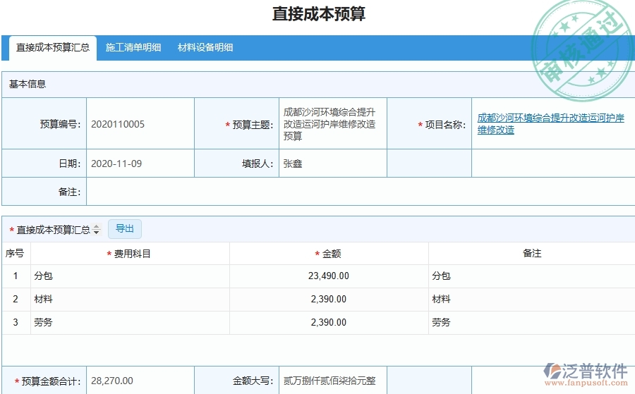 泛普軟件-路橋工程企業(yè)直接成本預(yù)算圖表的技術(shù)優(yōu)勢(shì)