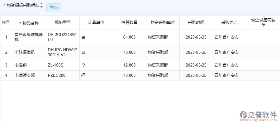 三、泛普軟件-安防工程行業(yè)系統(tǒng)中大型物資招標采購計劃查詢管理的亮點