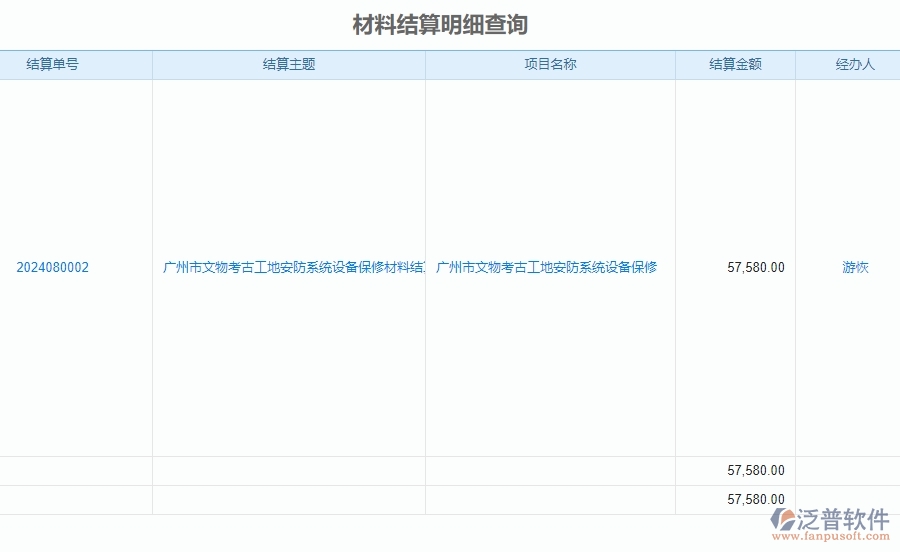 二、泛普軟件-安防工程項目系統(tǒng)在材料結(jié)算明細(xì)查詢管理中的方案
