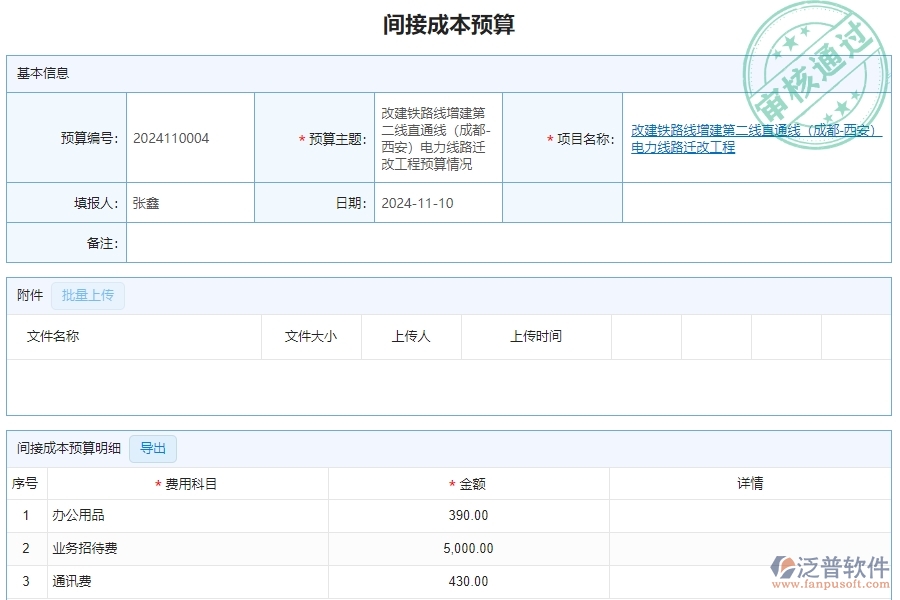 三、泛普軟件-安防工程企業(yè)管理系統(tǒng)中間接成本預算的內(nèi)容