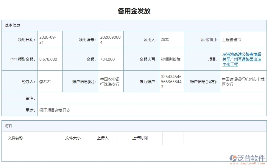 二、泛普軟件-公路工程企業(yè)管理系統(tǒng)中備用金發(fā)放查詢的價(jià)值
