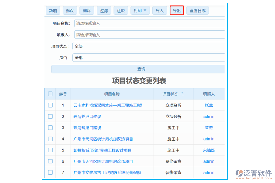 項目狀態(tài)變更列表中【導出】字段的功能通常會涉及到多個崗位人員