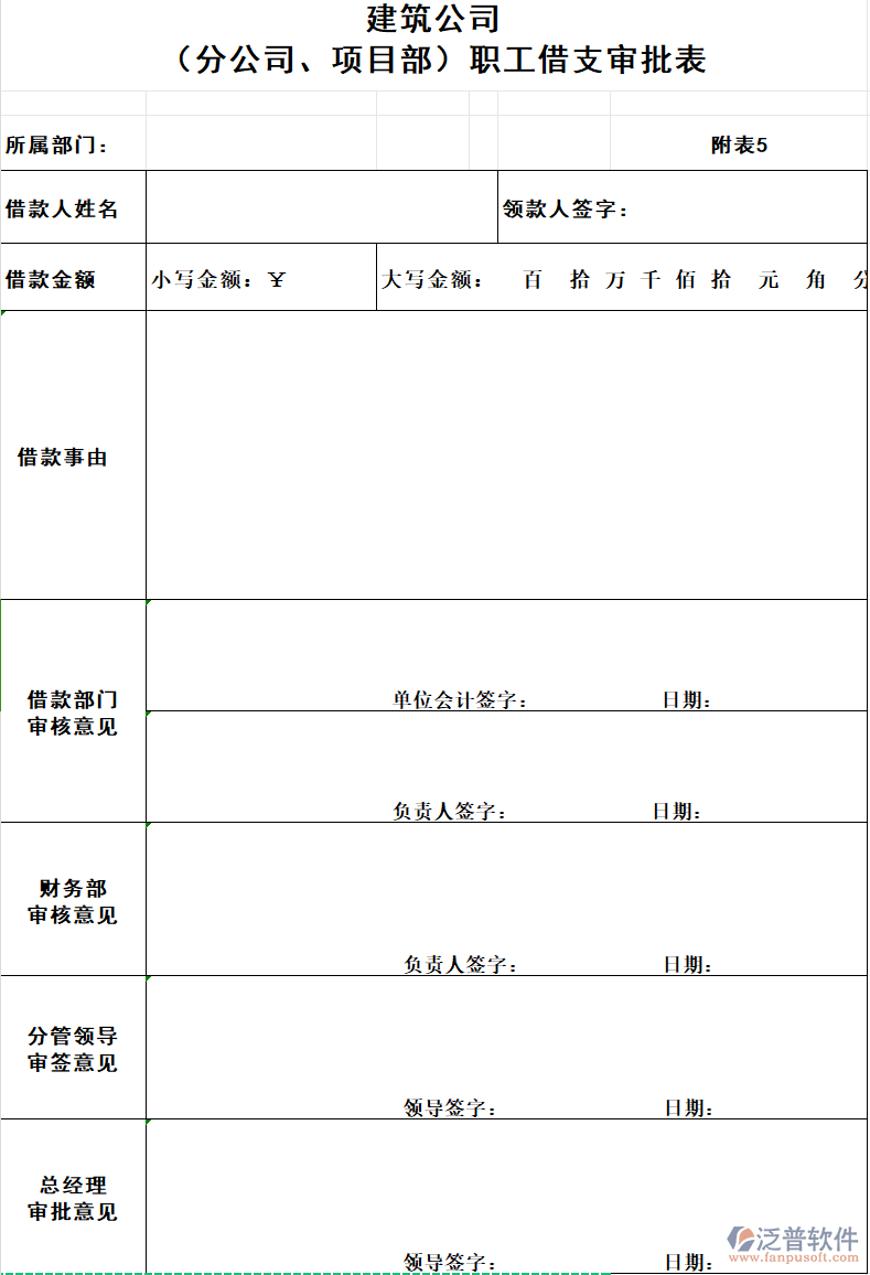 建筑公司(分公司、項(xiàng)目部)職工借支審批表